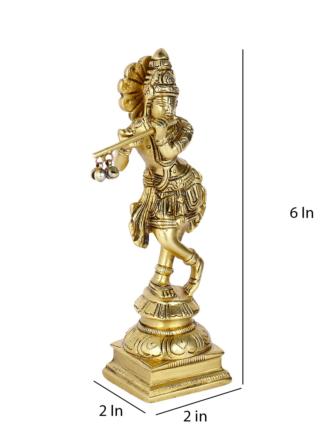 Krishna playing flute brass idol with ornate pedestal-artycraftz.com