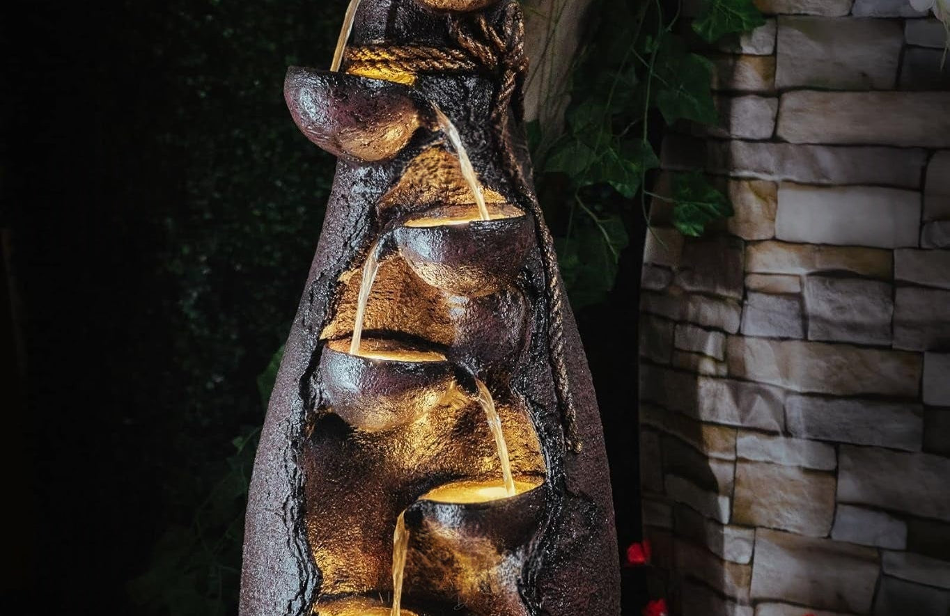 LED Waterfall Vase Fountain with Warm Lights-ArtyCraftz.com