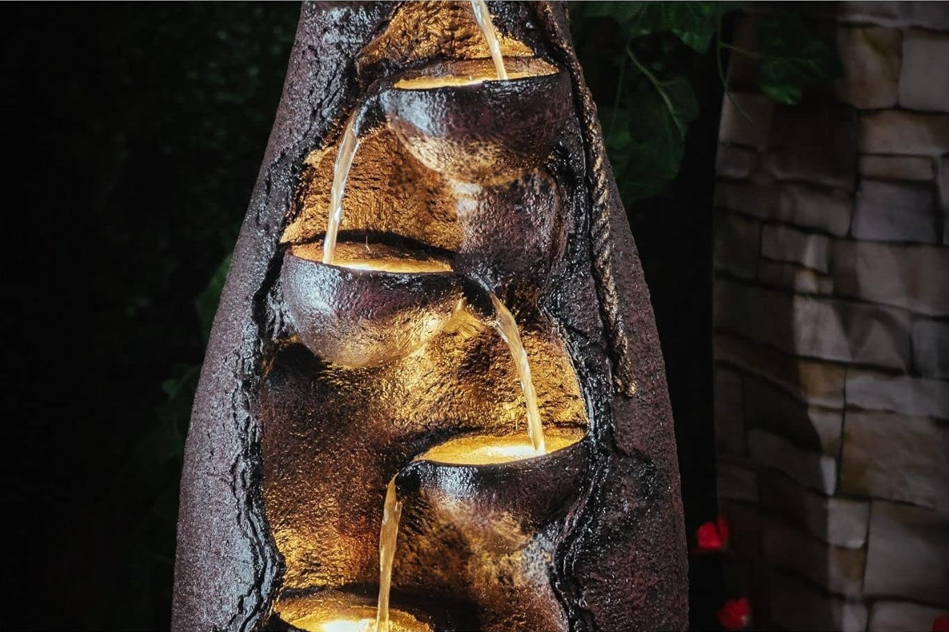 LED Waterfall Vase Fountain with Warm Lights-ArtyCraftz.com