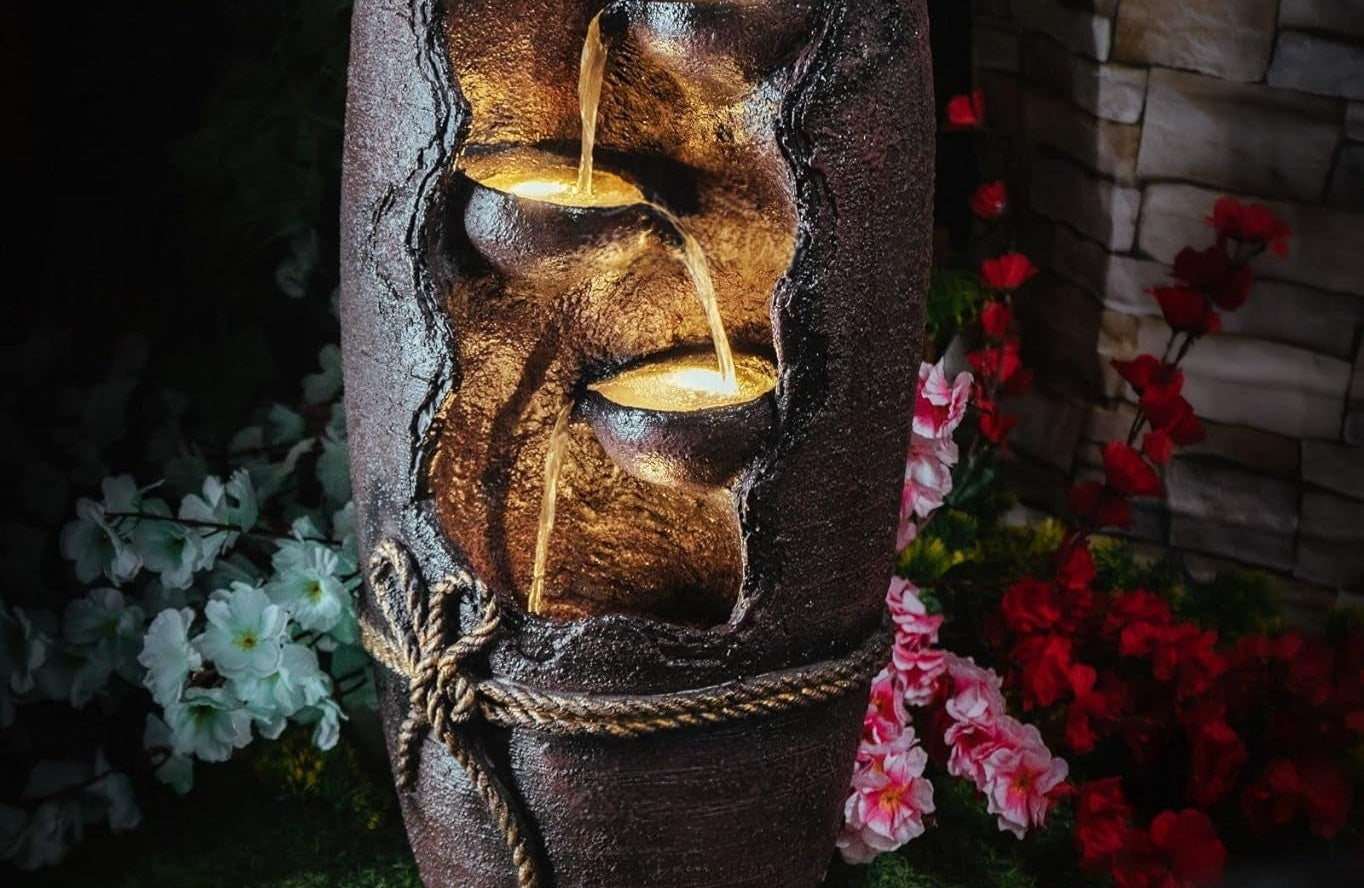 LED Waterfall Vase Fountain with Warm Lights-ArtyCraftz.com