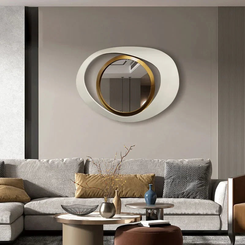 Large White and Gold Abstract Geometry Wall Mirror