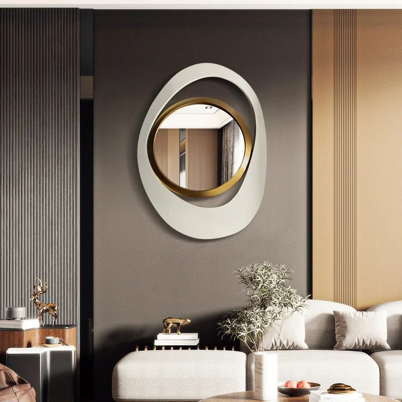 Large White and Gold Abstract Geometry Wall Mirror