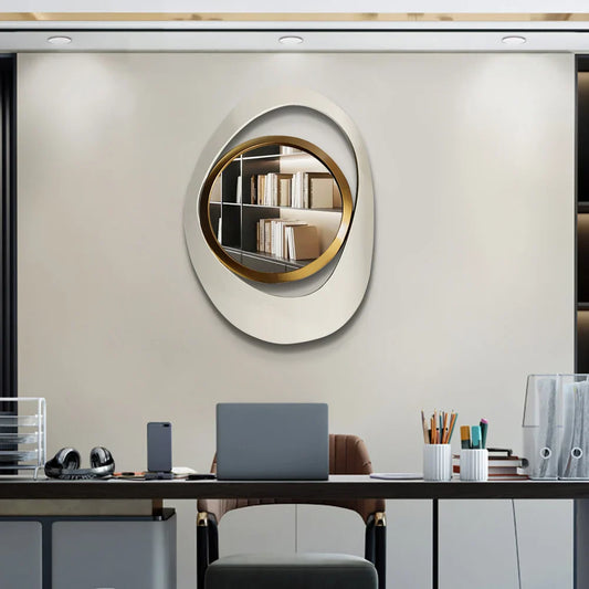 Large White and Gold Abstract Geometry Wall Mirror