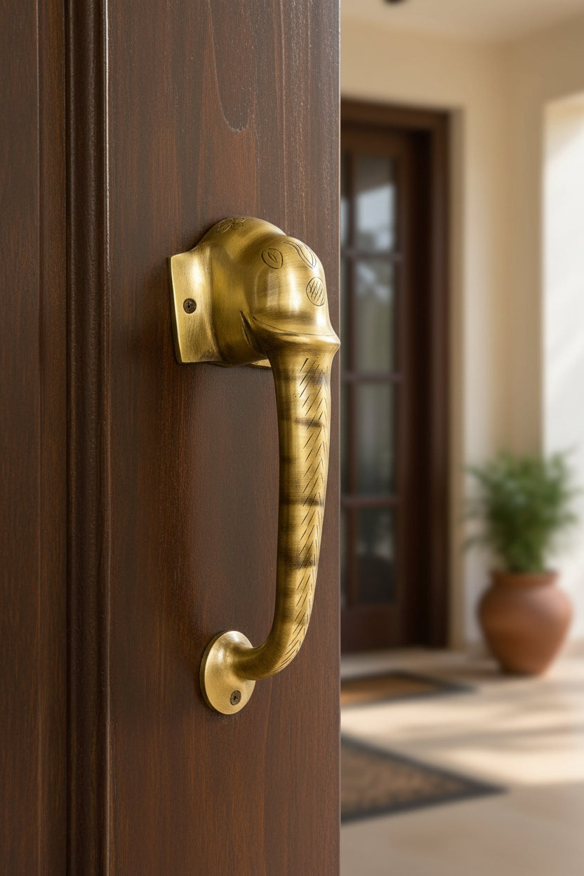 Large Brass Elephant Door Handle – 9 Inch Antique Finish Main Door Pull-ArtyCraftz.com