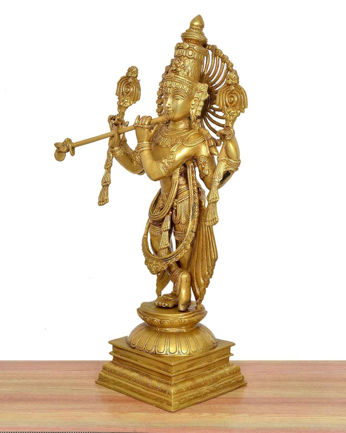 Large Brass Lord Krishna Playing Flute Idol – 24 Inch Venugopala Statue