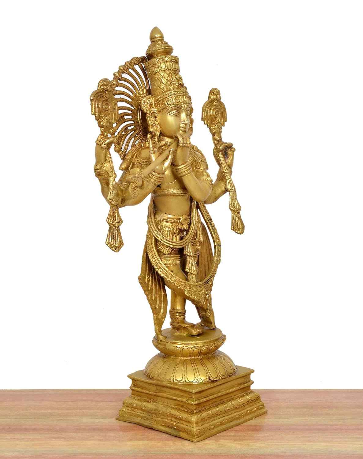 Large Brass Lord Krishna Playing Flute Idol – 24 Inch Venugopala Statue