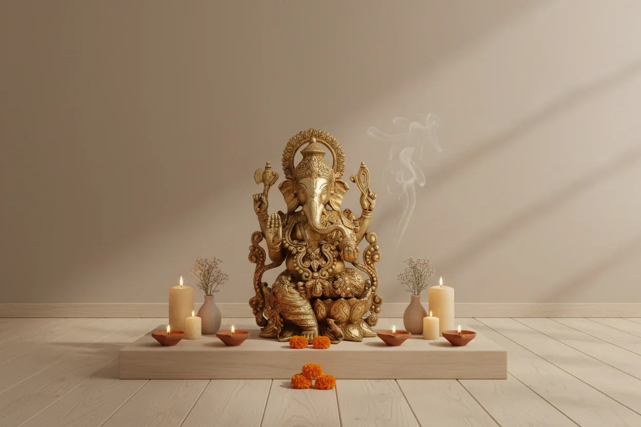 Large Brass Lord Mangalkari Ganesha Idol -ArtyCraftz.com