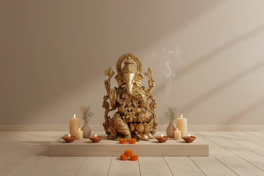 Large Brass Lord Mangalkari Ganesha Idol -ArtyCraftz.com
