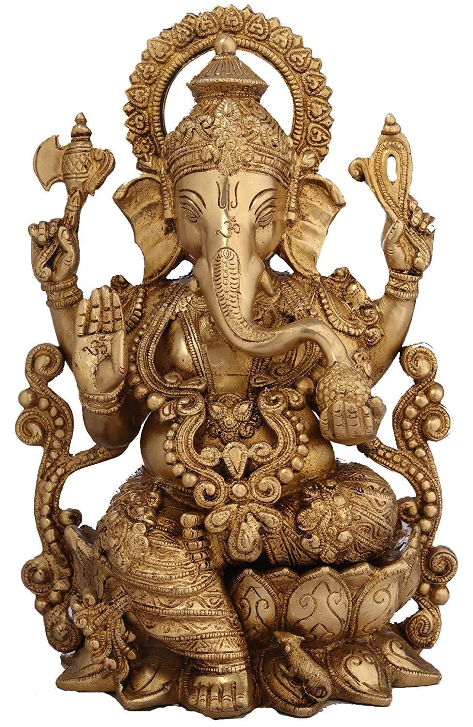 Large Brass Lord Mangalkari Ganesha Idol-ArtyCraftz.com