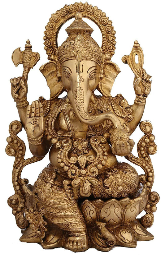 Large Brass Lord Mangalkari Ganesha Idol-ArtyCraftz.com