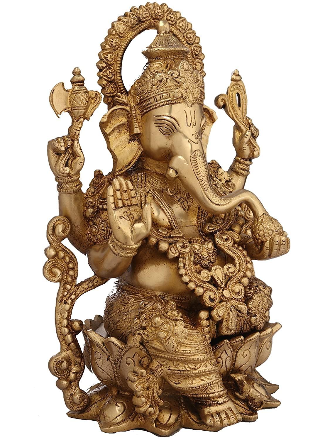 Large Brass Lord Mangalkari Ganesha Idol-ArtyCraftz.com