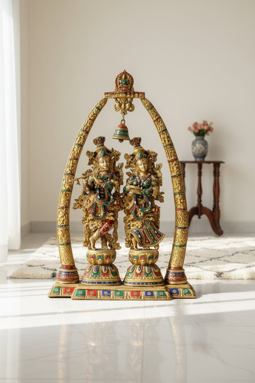 Large Brass Radha Krishna Sculpture 44 Inch-ArtyCraftz.com