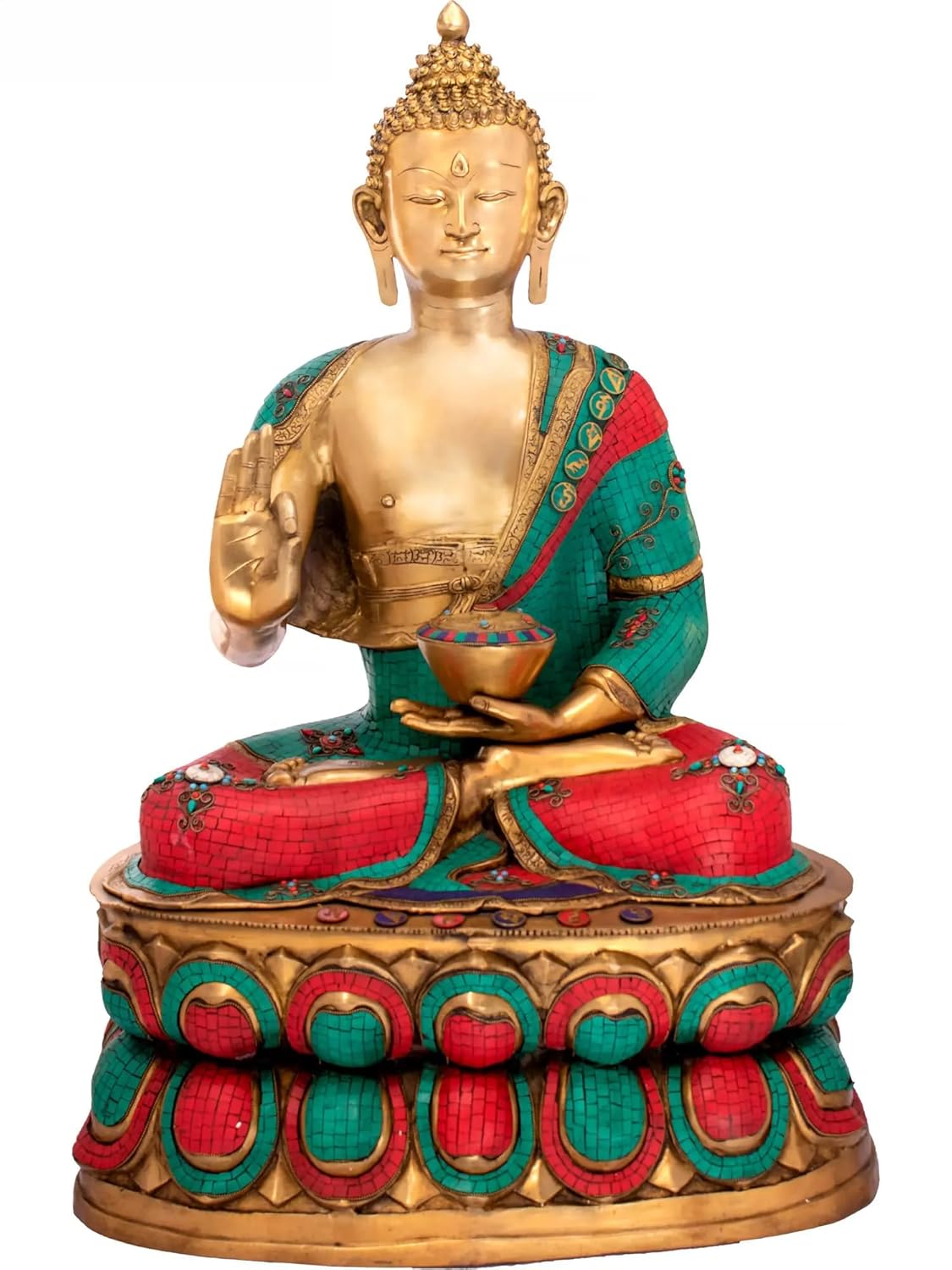 Large Handcrafted Buddha Statue with Stone Inlay Finisht - ArtyCraftz.com