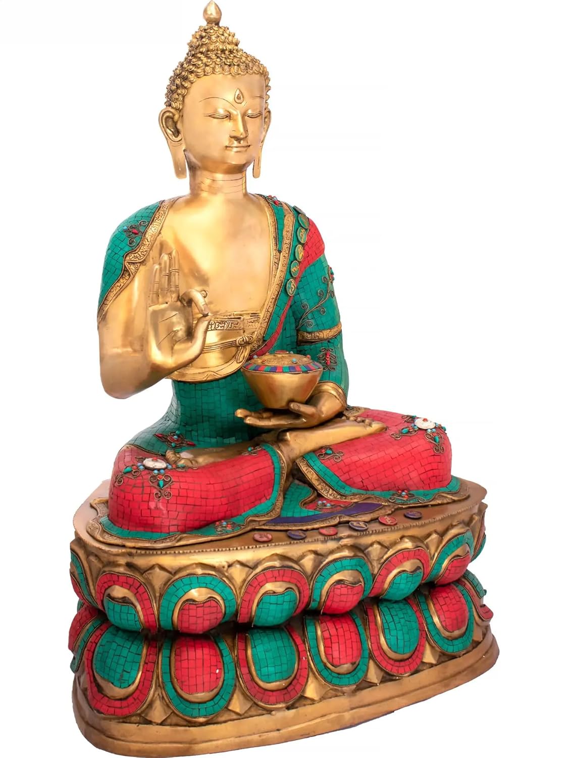 Large Handcrafted Buddha Statue with Stone Inlay Finisht - ArtyCraftz.com