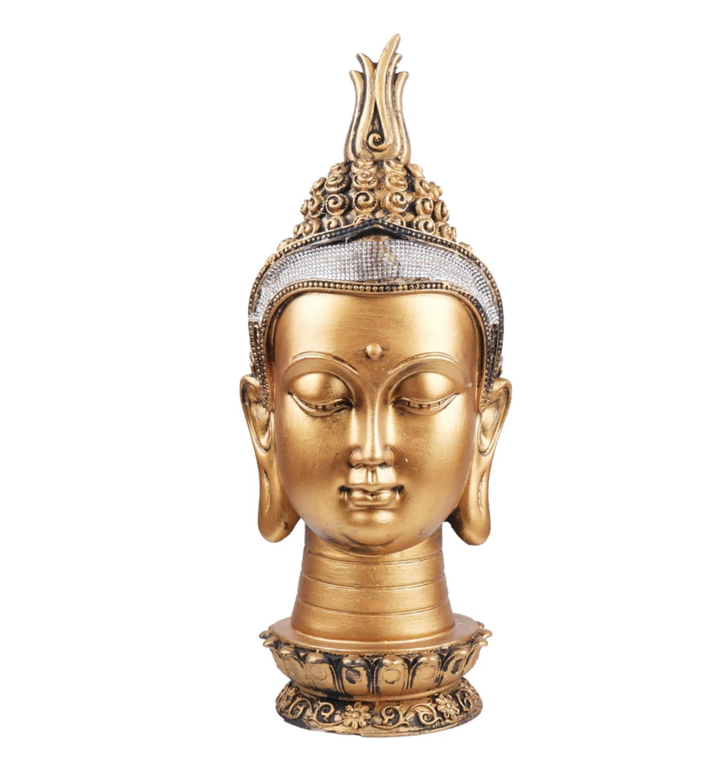Large Resin Golden Buddha Head Statue 15 Inch