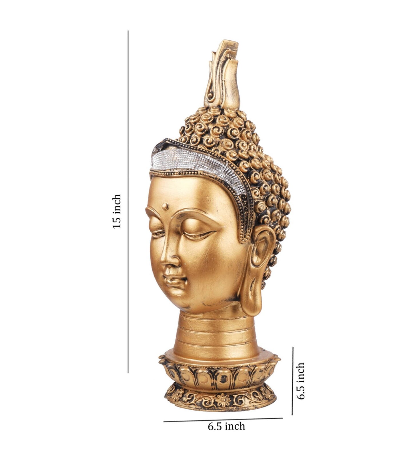 Large Resin Golden Buddha Head Statue 15 Inch