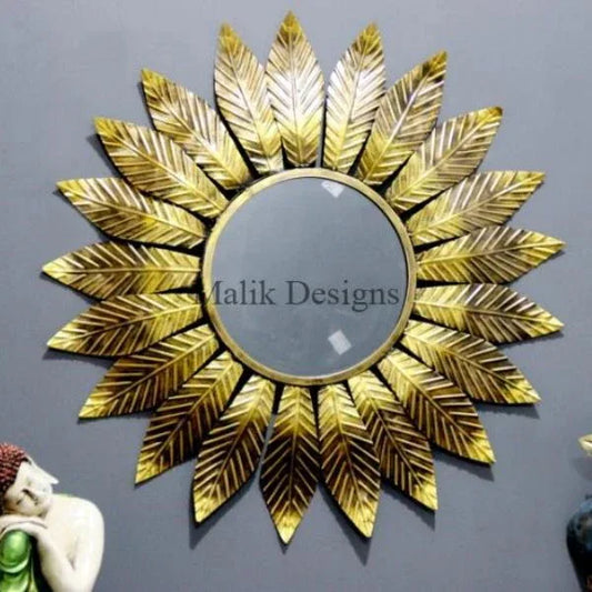Large Round Mirror With Leaf Design for Wall Decoration - ArtyCraftz.com