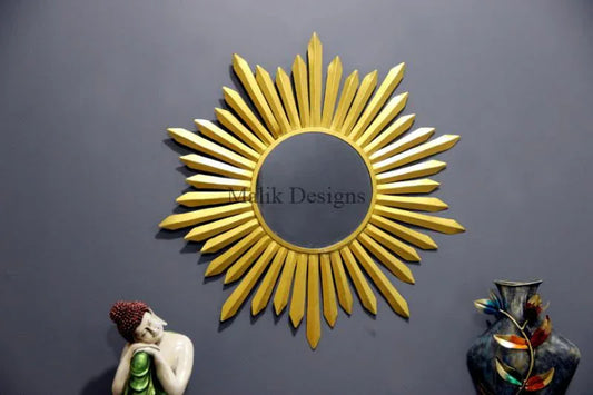 Large Wall Mirror in Round Gold Color for Home Decoration - ArtyCraftz.com