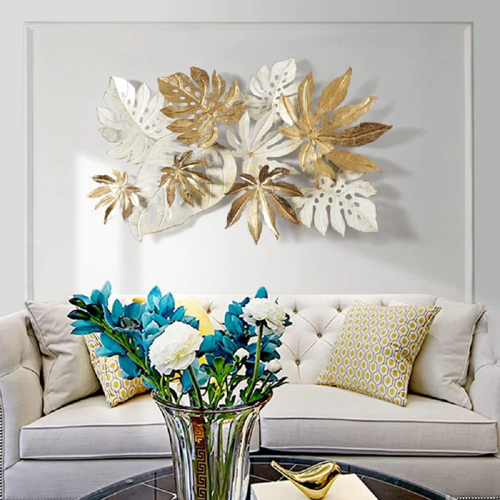 Large gold and white iron floral leaf wall art for living room decor- ArtyCraftz.com
