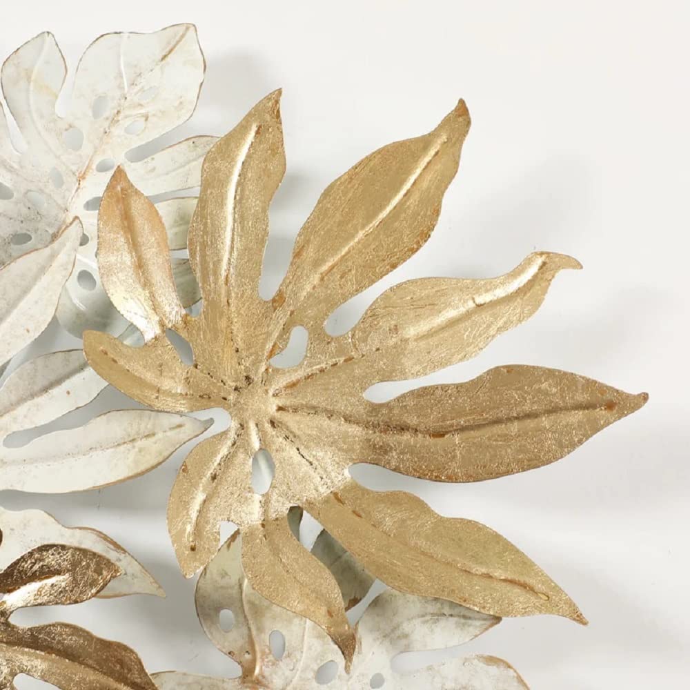 Large gold and white iron floral leaf wall art for living room decor- ArtyCraftz.com
