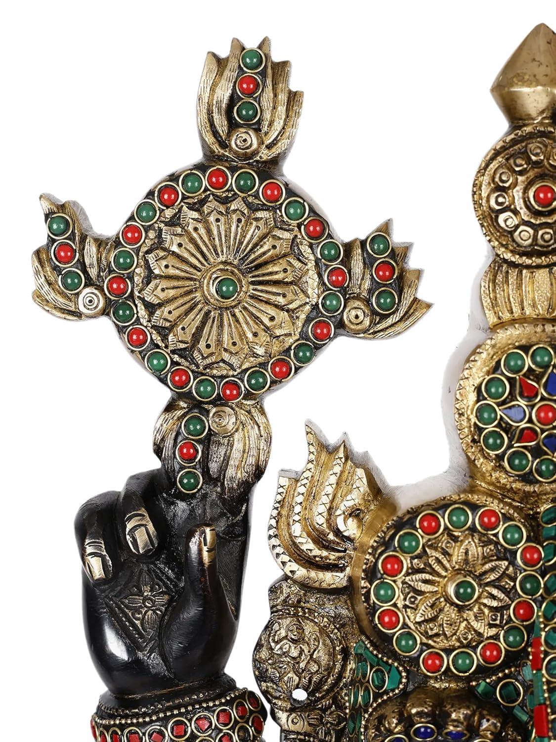 Large handcrafted Brass Tirupati Balaji Venkateswara Swamy statue with multicolor stone work Chakra View-ArtyCraftz.com