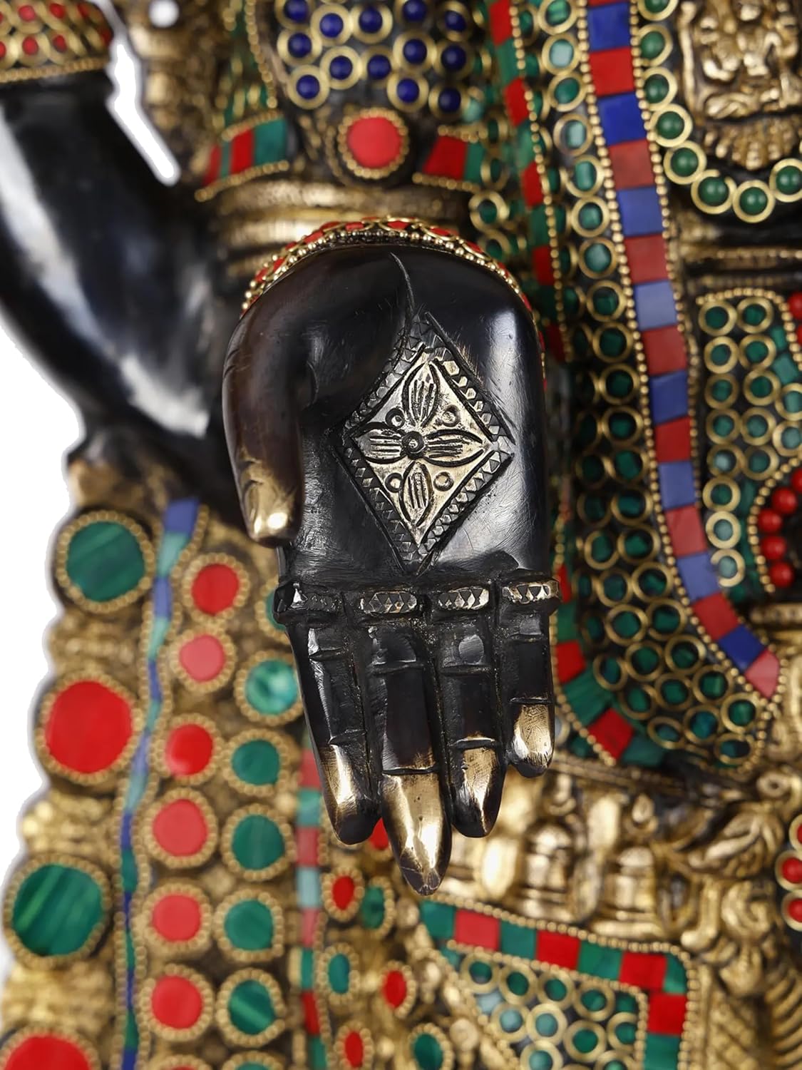 Large handcrafted Brass Tirupati Balaji Venkateswara Swamy statue with multicolor stone work Hand View-ArtyCraftz.com