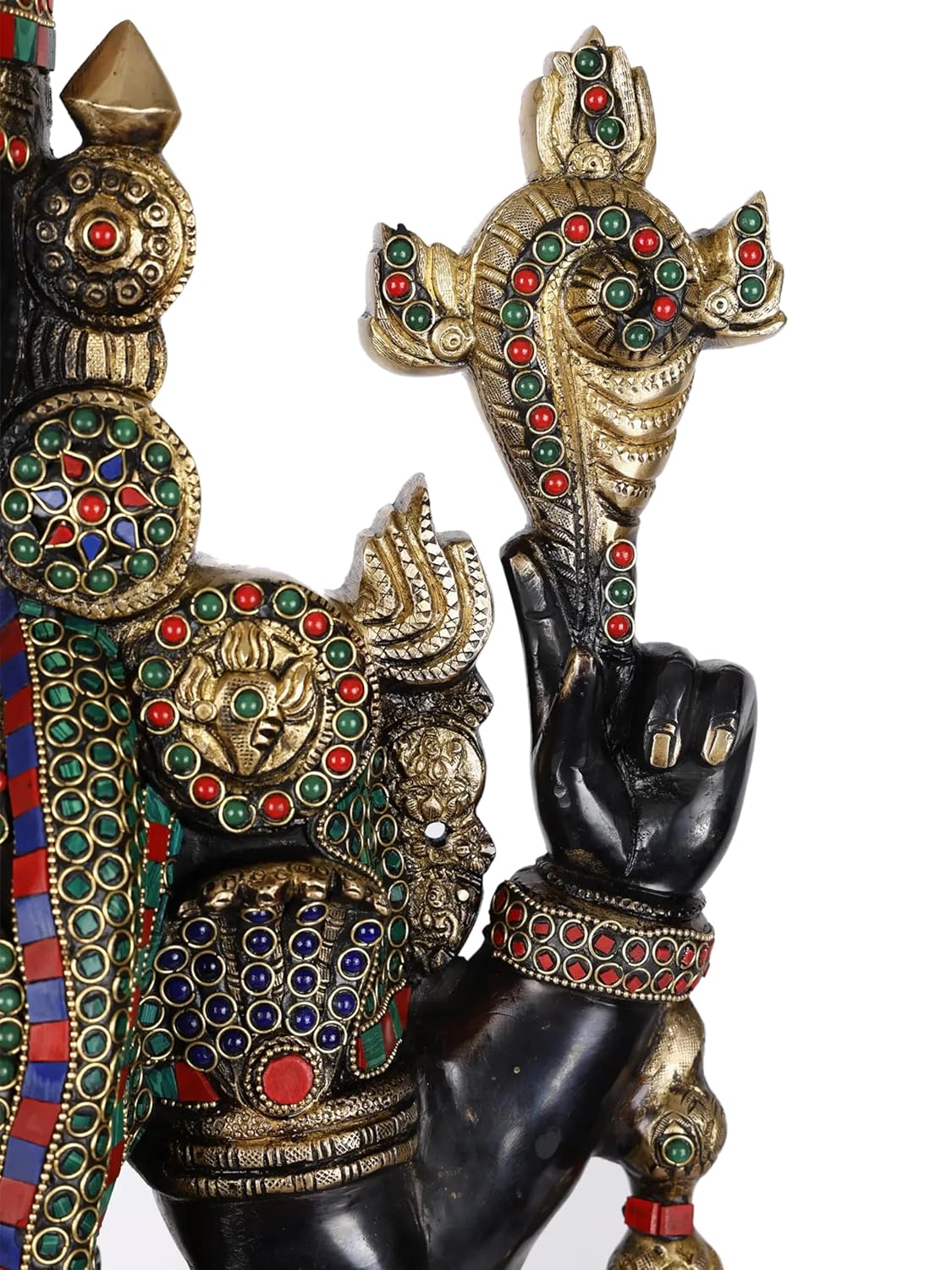 Large handcrafted Brass Tirupati Balaji Venkateswara Swamy statue with multicolor stone work Shankh View- ArtyCraftz.com