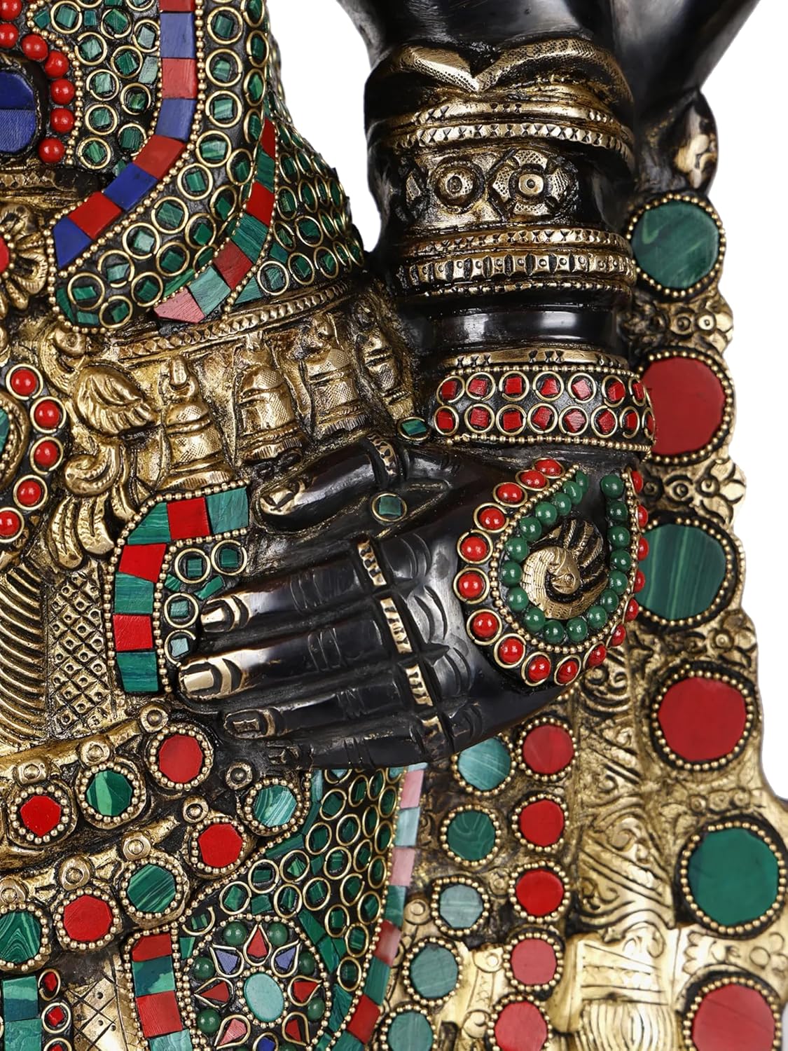 Large handcrafted Brass Tirupati Balaji Venkateswara Swamy statue with multicolor stone work Left Hand View-ArtyCraftz.com