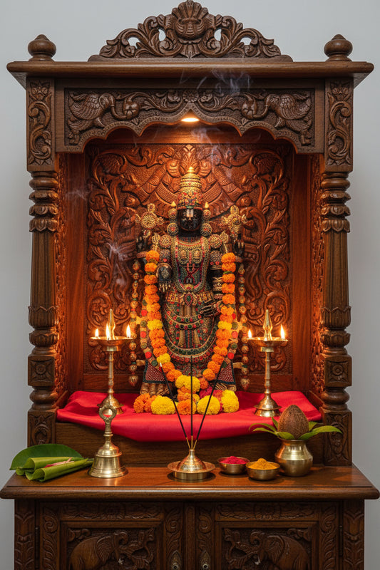 Large handcrafted Brass Tirupati Balaji Venkateswara Swamy statue with multicolor stone work-ArtyCraftz.com