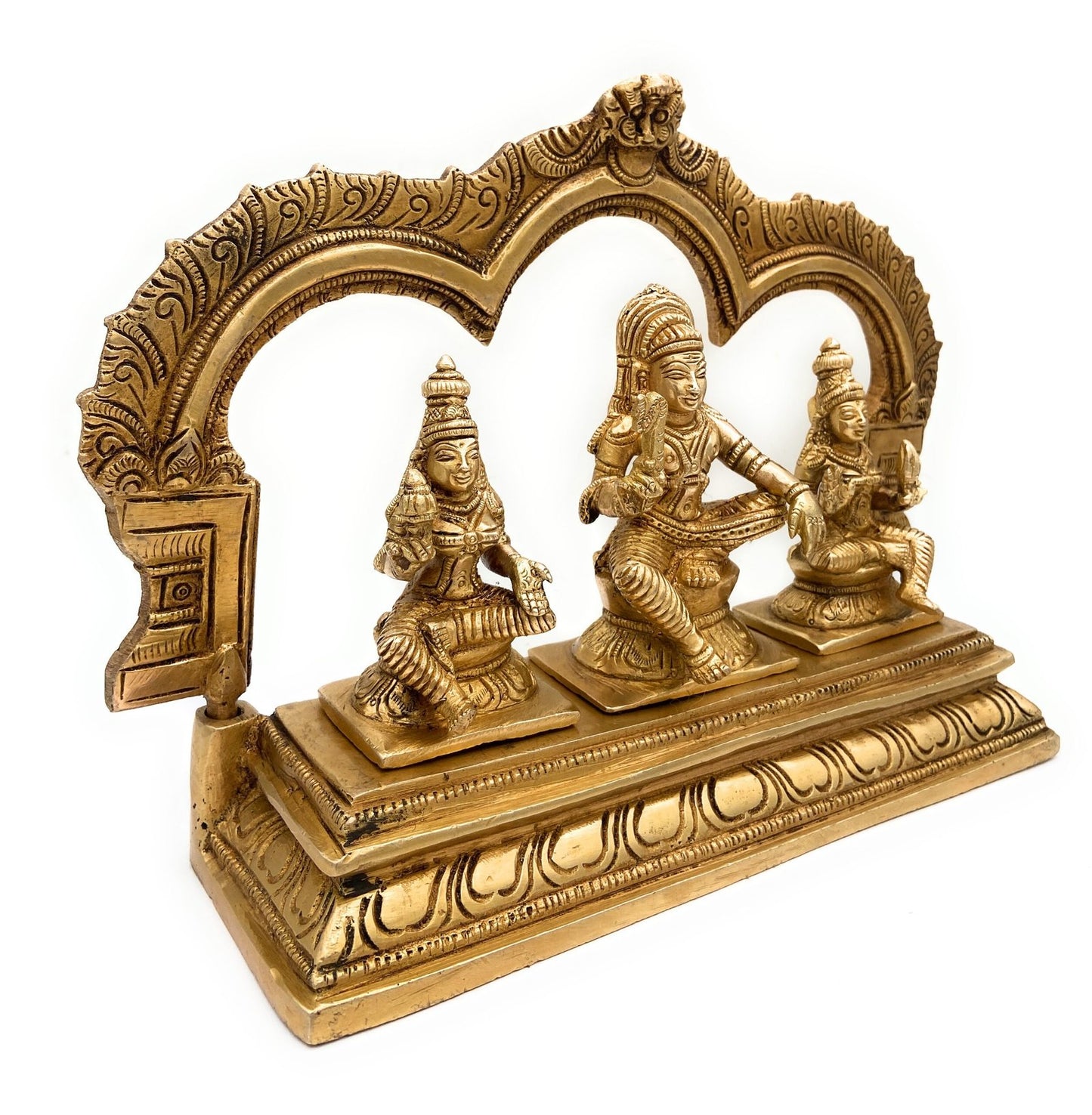 Brass Ayyanar With Poorna And Pushkala With Prabhavali statue
