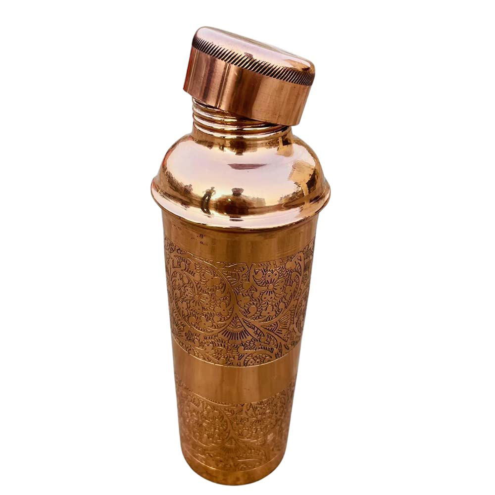 Flower Embossed Pure Copper Water Bottle-ArtyCraftz.com