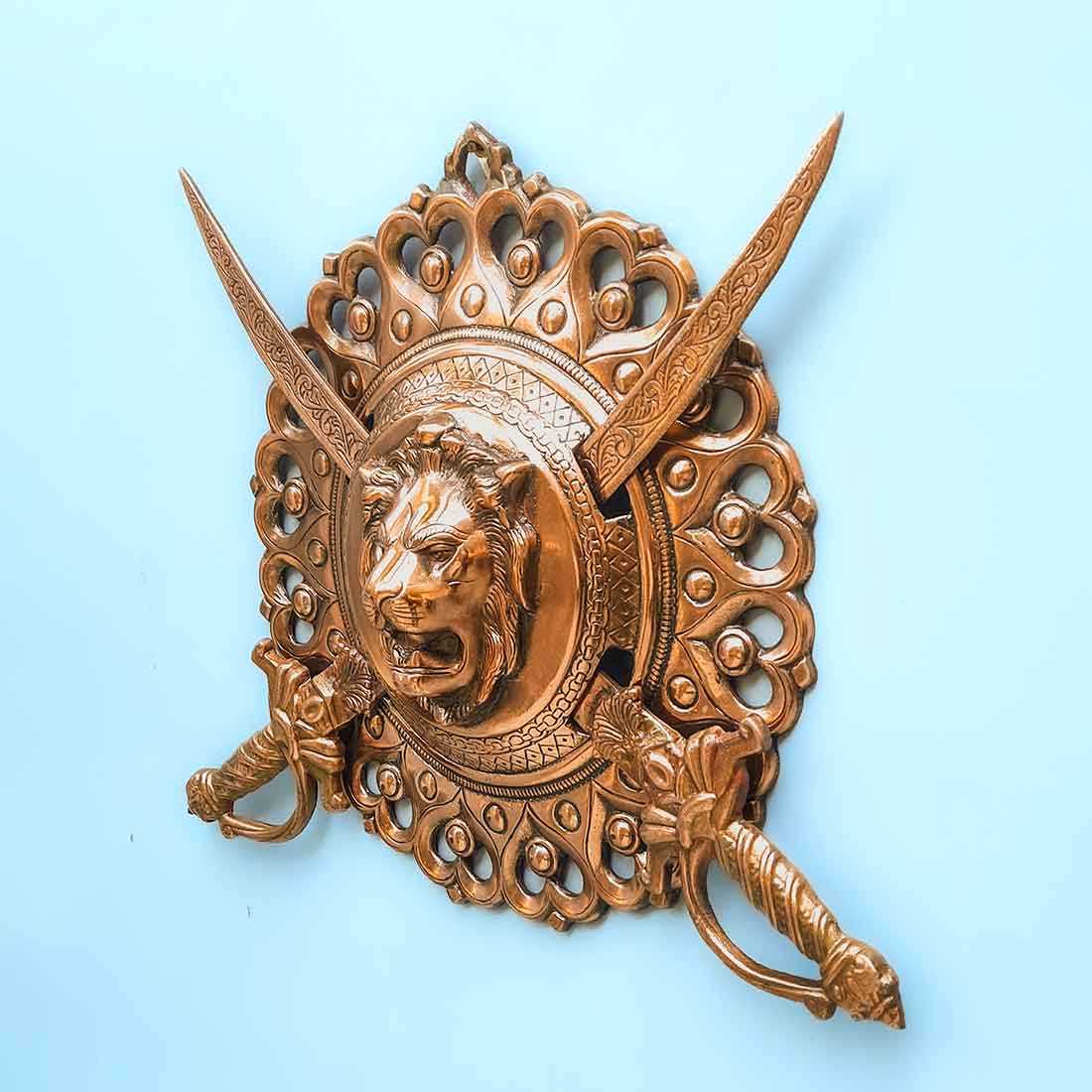 Lion Design Dhal Talwar Wall Showpiece Wall Hanging-ArtyCraftz.com