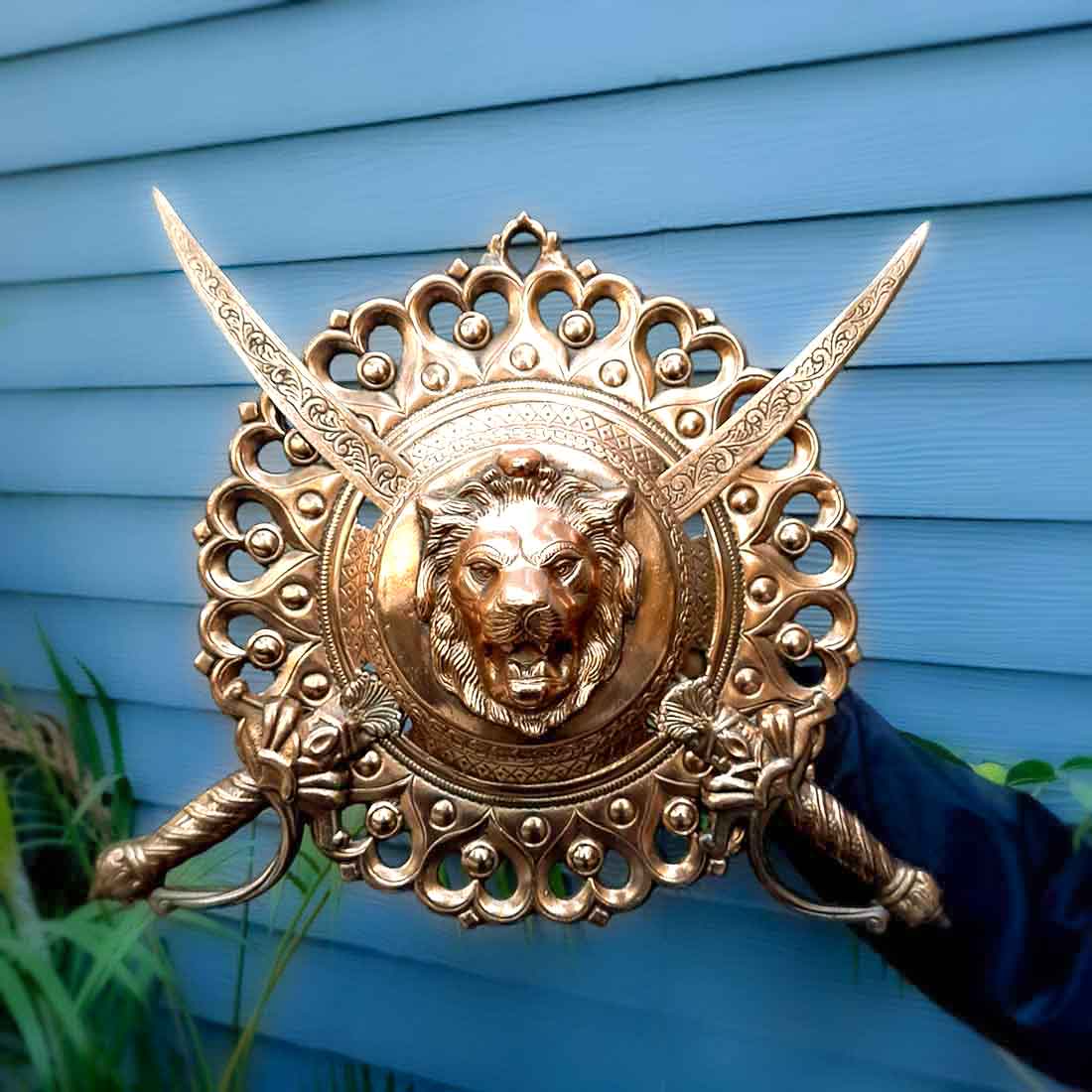 Lion Design Dhal Talwar Wall Showpiece Wall Hanging-ArtyCraftz.com