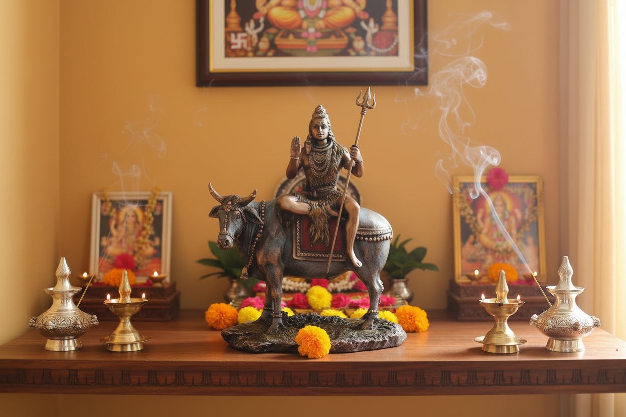 Lord Shiva on Nandi Statue Resin Mahadev Showpiece- ArtyCraftz.com