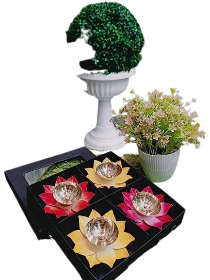 Lotus Shape Brass Diya Home Temple Decor Puja Articles - ArtyCraftz.com