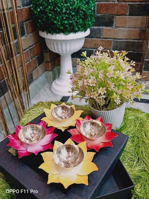 Lotus Shape Brass Diya Home Temple Decor Puja Articles - ArtyCraftz.com