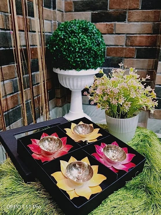Lotus Shape Brass Diya Home Temple Decor Puja Articles - ArtyCraftz.com