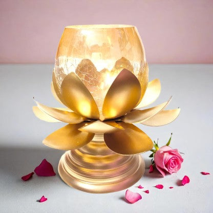 Lotus Shape Candle Stand with Crackle Glass Holder