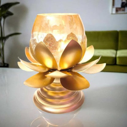 Lotus Shape Candle Stand with Crackle Glass Holder