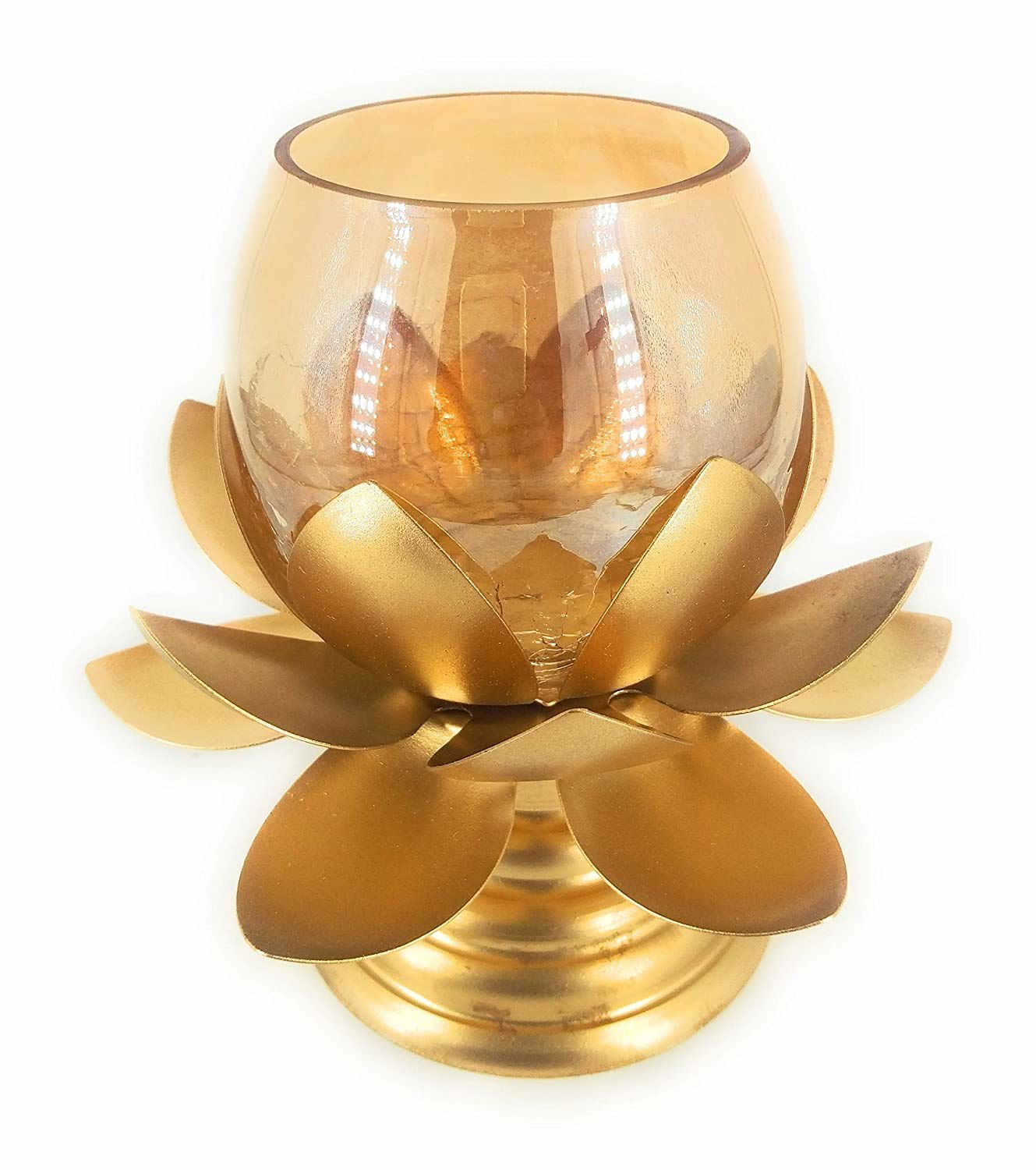 Lotus Shape Candle Stand with Crakle Glass Holder Pack of 1 - ArtyCraftz.com