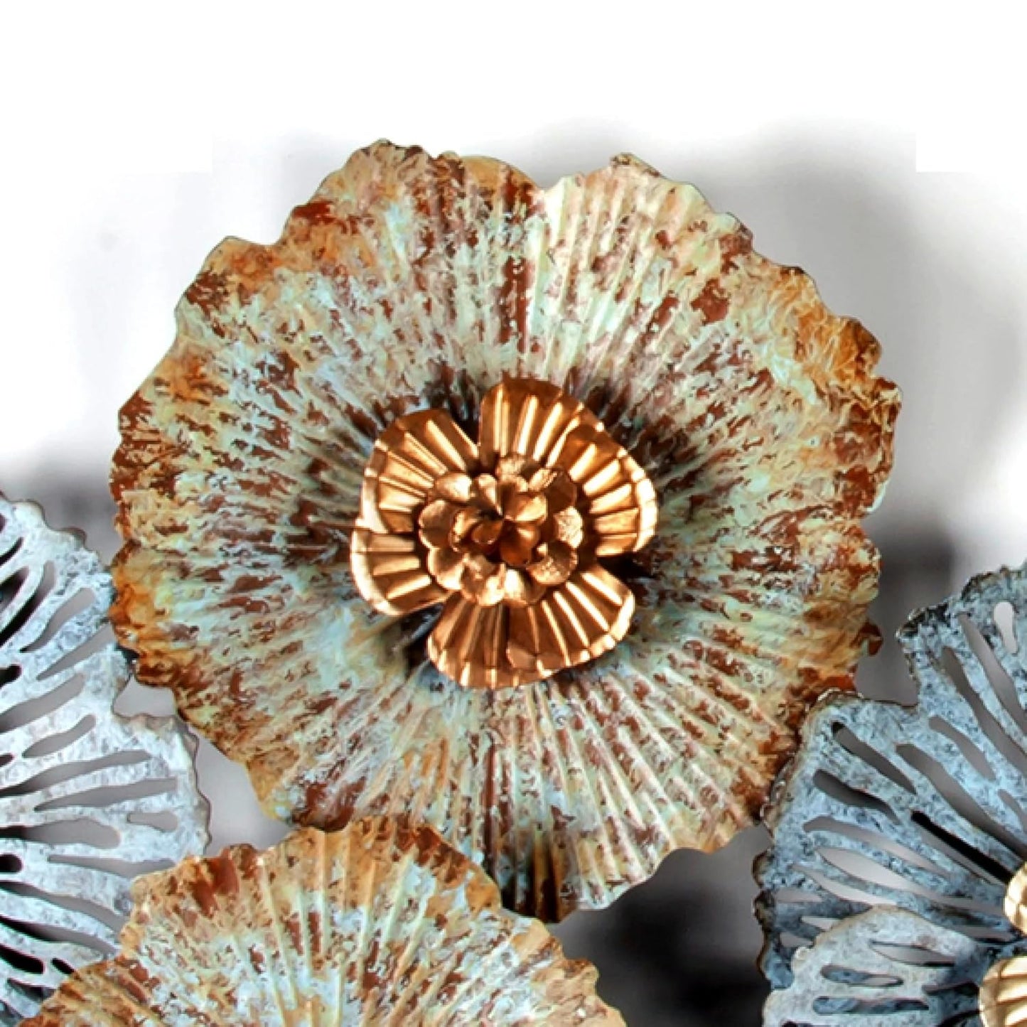 Luxury Blue Gold Floral Iron Wall Art-ArtyCraftz.com