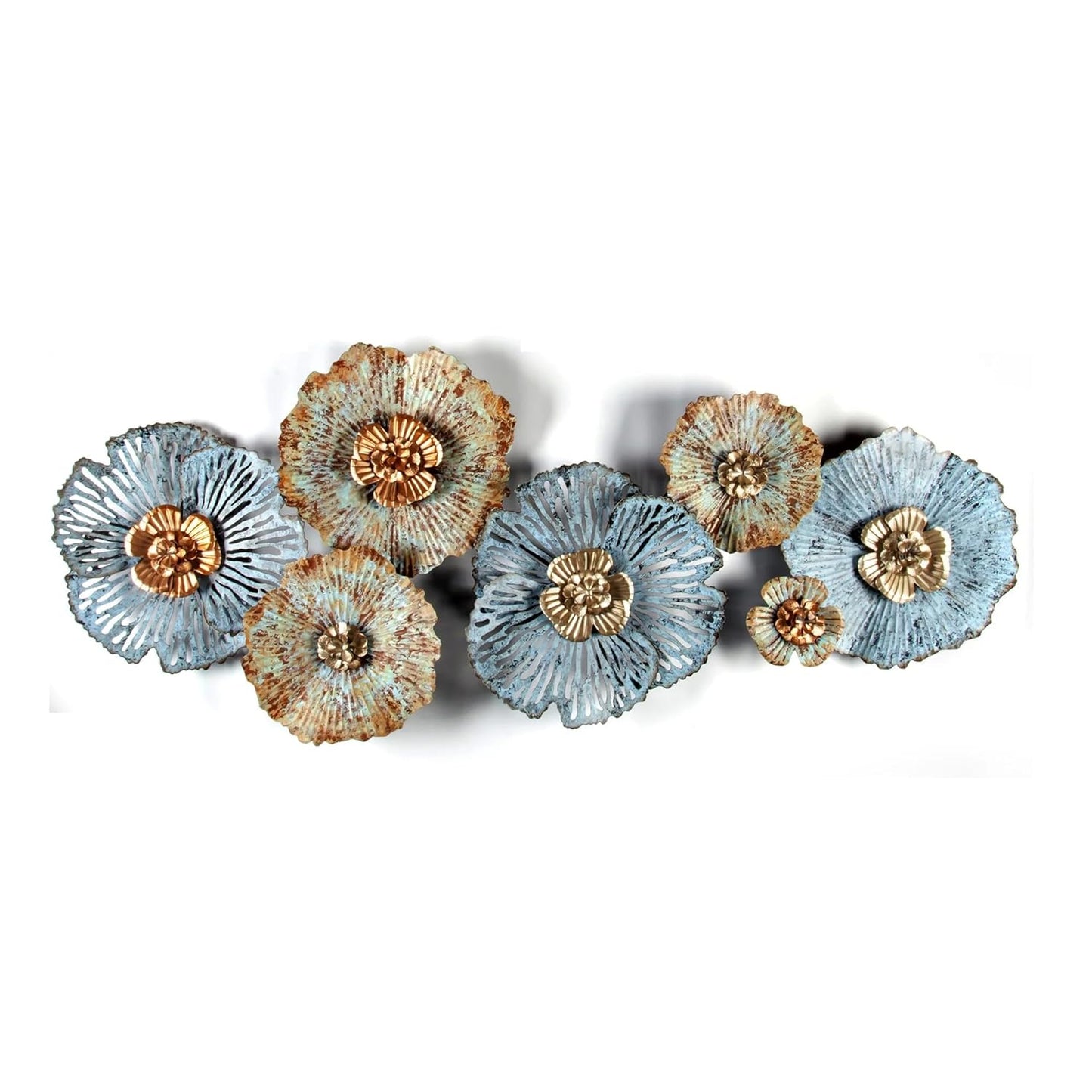 Luxury Blue Gold Floral Iron Wall Art-ArtyCraftz.com