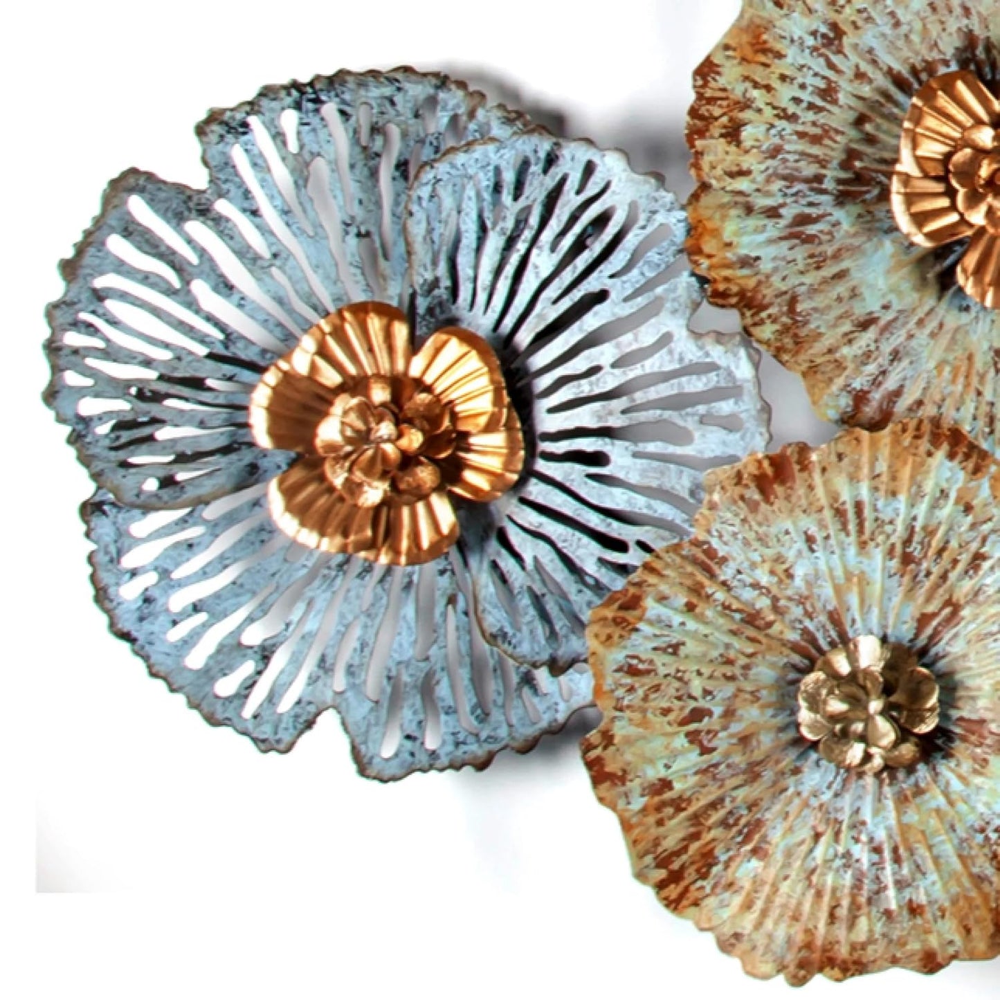 Luxury Blue Gold Floral Iron Wall Art-ArtyCraftz.com