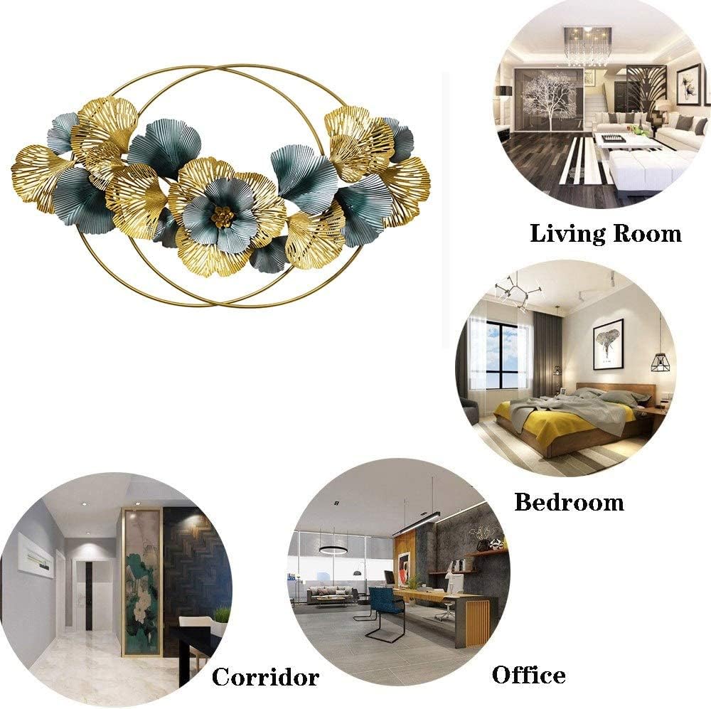 Luxury Gold Blue Floral Metal Wall Art with Circular Frame- ArtyCraftz.com