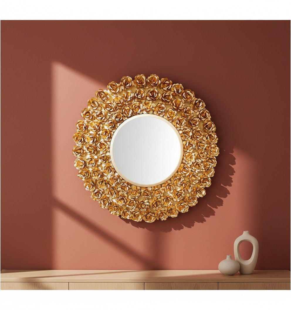 Luxury Golden Floral Wall Mirror-ArtyCraftz.com