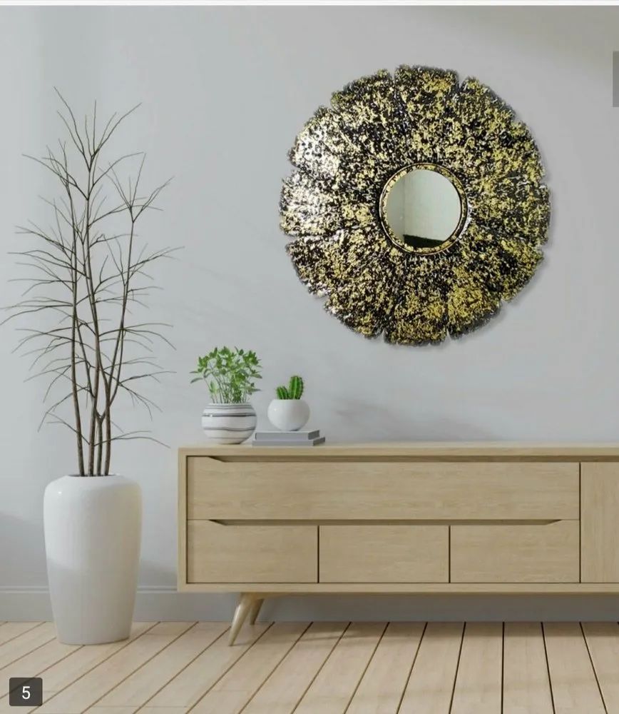 Luxury Metal Wall Mirror Decor – Round Sunburst Iron Mirror Wall Art (30 Inches)-ArtyCraftz.com