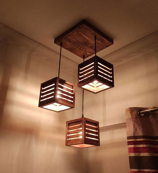 Lyon Brown Solid Wood 3 Light Cluster For Hanging Lights - ArtyCraftz.com