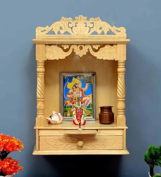 MDF & Wood Carved Wall Mounted Pooja Mandir for Home Mandir - ArtyCraftz.com