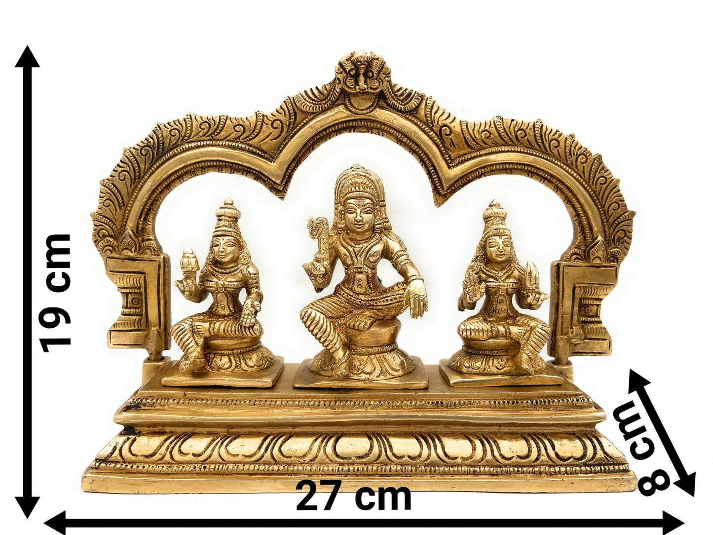 Brass Ayyanar With Poorna And Pushkala With Prabhavali statue