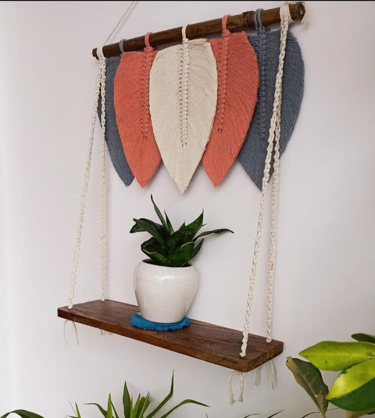 Macrame Wall hanging with Wooden Shelf-ArtyCraftz.com